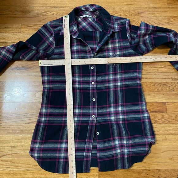 Soft Surroundings Magenta Black Plaid Button Elbow Patch Embroidered Back M - Picture 10 of 11